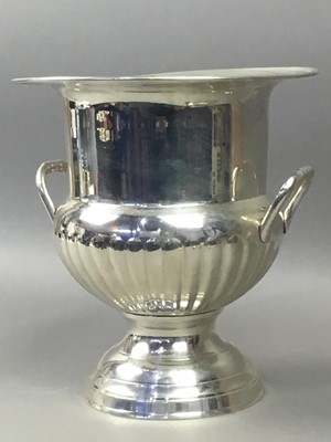 Lot 87 - A WALKER & HALL SILVER PLATED DISH, ICE BUCKET, BISCUIT BARREL AND OTHER ITEMS