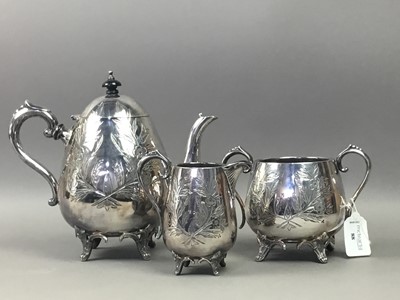 Lot 88 - A THREE PIECE SILVER PLATED TEA SERVICE AND OTHER PLATED ITEMS