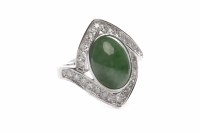 Lot 161 - CERTIFICATED NATURAL JADEITE AND DIAMOND RING...