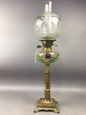 Lot 411 - A VICTORIAN OIL LAMP AND A CRYSTOLEUM