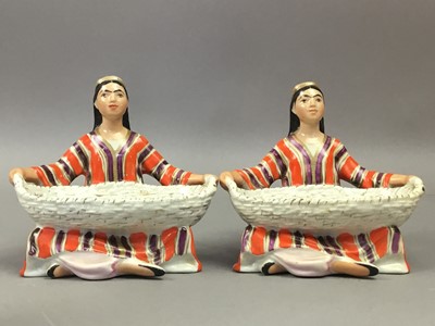 Lot 416 - A PAIR OF RUSSIAN CERAMIC FIGURAL SALTS AND OTHERS