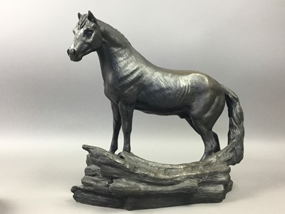 Lot 464 - A BRONZED RESIN HORSE SCULPTURE BY MARY LAING AND TWO ROYAL DOULTON BOWLS