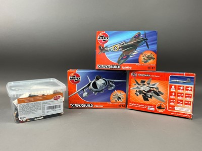 Lot 513 - A LOT OF AIRFIX QUICK BUILD MODELS, SCALEXTRIC AND VARIOUS TRACK-BED