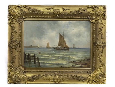 Lot 341 - COASTAL SCENE WITH SHIPPING, AN OIL BY GEORGE KNIGHT