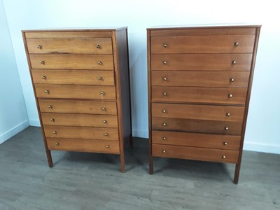 Lot 449 - A PAIR OF MID CENTURY TEAK CHESTS OF DRAWERS