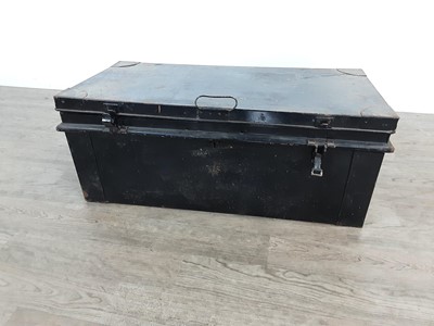 Lot 559 - A BLACK METAL TRUNK