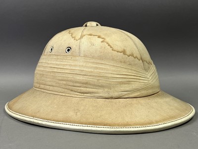 Lot 541 - A PITH HELMUT BY HAWKES & CO, A NAVAL JACKET, CAP AND A WIG