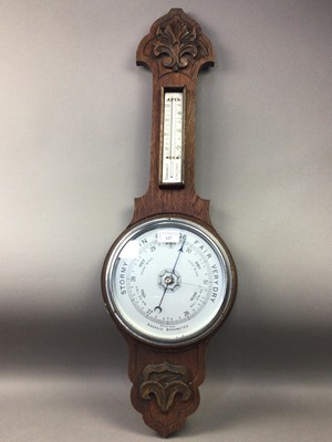 Lot 127 - AN ANEROID BAROMETER WITH THERMOMETER