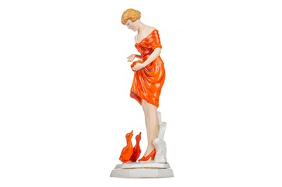 Lot 286 - ROYAL DUX, ART DECO POTTERY FIGURE