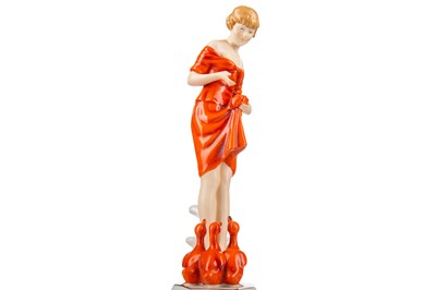 Lot 286 - ROYAL DUX, ART DECO POTTERY FIGURE