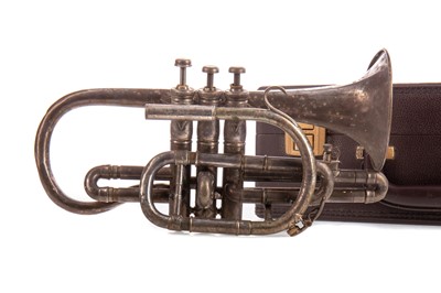 Lot 644 - A "NEW BELL" SILVER PLATED CORNET BY MYRES AND PASSAND HARRISON OF MANCHESTER