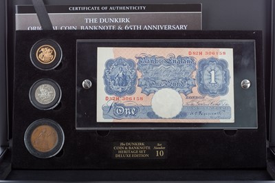 Lot 37 - THE DUNKIRK ORIGINAL COIN, BANKNOTE & 65TH ANNIVERSARY YEAR GOLD SOVEREIGN HERITAGE SET