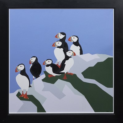 Lot 2 - PUFFINS, AN ACRYLIC