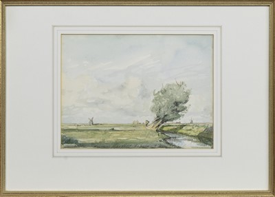 Lot 50 - MINSMERE MARSHES, A WATERCOLOUR BY JAMES MCBEY