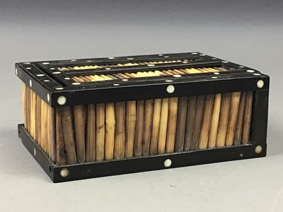 Lot 23 - A PORCUPINE QUILL BOX AND WOODEN ANIMAL CARVINGS