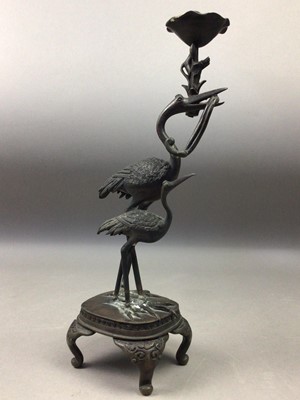 Lot 67 - A JAPANESE BRONZED SPELTER CANDLESTICK