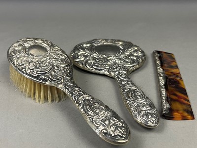 Lot 157 - A STERLING SILVER DRESSING TABLE SET