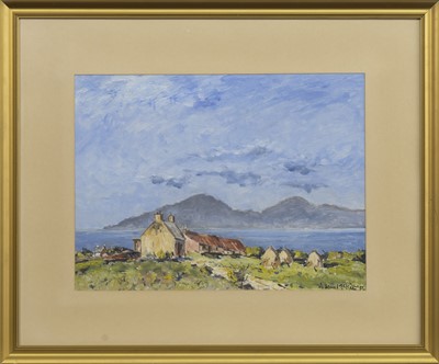 Lot 380 - THE CROFT HOUSE, ISLE OF IONA, AN OIL BY JOHN MCKILLOP