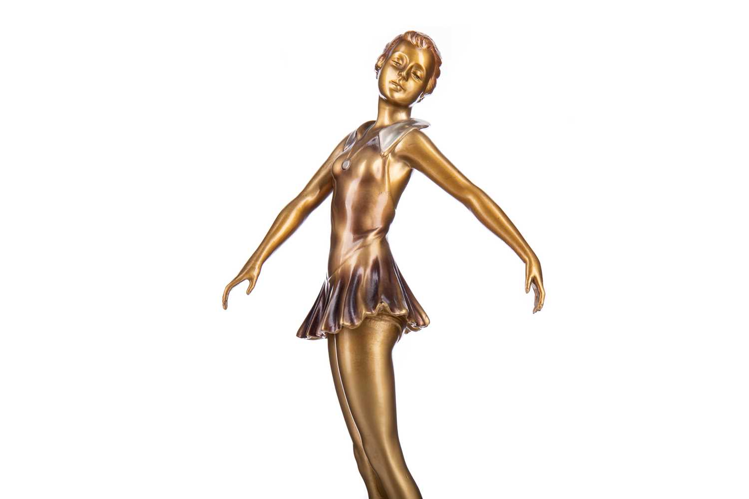 Lot 264 - AN ART DECO PATINATED SPELTER FIGURE OF A DANCER