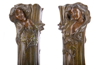 Lot 310 - A PAIR OF ART NOUVEAU BRONZED SPELTER VASES