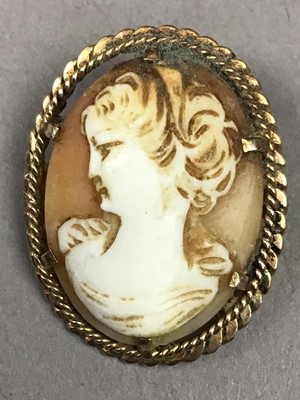 Lot 70A - A NINE CARAT GOLD CAMEO PENDANT AND OTHER BROOCHES