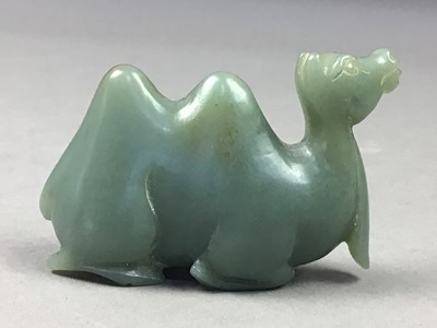 Lot 86 - A GREEN HARDSTONE CARVING OF A CAMEL AND A MINIATURE BUDDHA