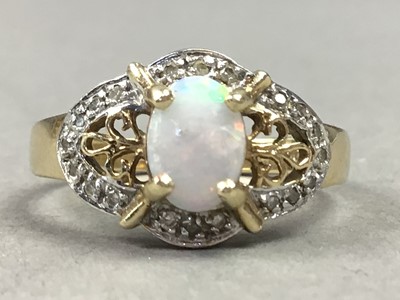 Lot 103 - A NINE CARAT GOLD OPAL AND DIAMOND RING