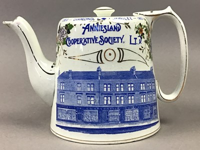 Lot 341 - AN ANNIESLAND COOPERATIVE SOCIETY TEA POT, SOUVENIR MUG, MASON'S JUG AND COTTAGE WARE