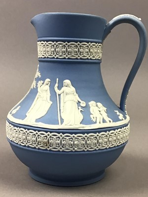 Lot 351 - A WEDGWOOD JASPERWARE JUG, VASES AND BOX, ALSO CARLTON WARE, BELLEEK AND OTHER CERAMICS