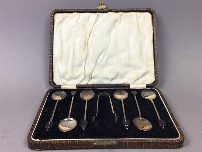 Lot 381 - A SET OF SIX SILVER COFFEE SPOONS IN CASE AND A SET OF FIVE SILVER SPOONS IN CASE