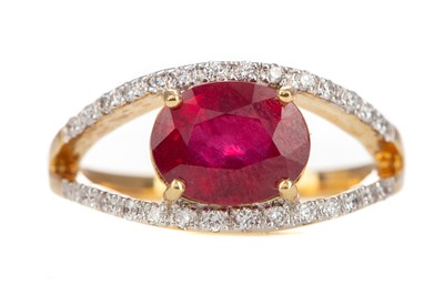 Lot 1222 - A SYNTHETIC RUBY AND DIAMOND RING