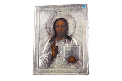 Lot 838 - AN EARLY 20TH CENTURY SILVER MOUNTED RUSSIAN ICON