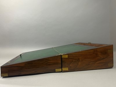 Lot 298 - A MAHOGANY BRASS BOUND LAP DESK