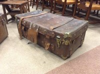 Lot 1202 - LARGE RECTANGULAR LEATHER TRAVEL TRUNK with...