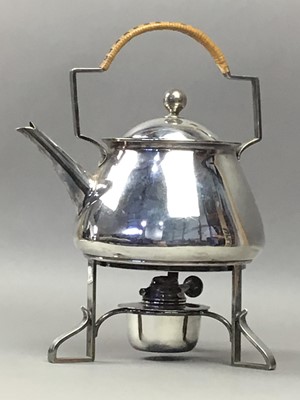 Lot 50 - AN ARTS & CRAFTS SILVER PLATED KETTLE ON STAND