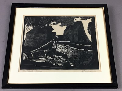 Lot 100 - THE PLANK BRIDGE, A WOODCUT BY WILLIAM ARMOUR