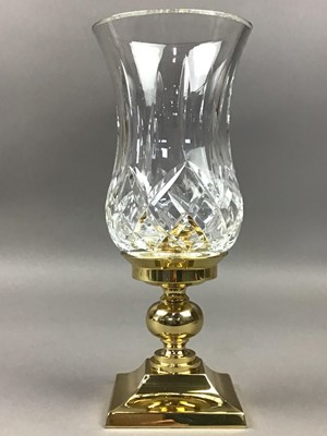 Lot 410 - A WATERFORD CRYSTAL AND BRASS CANDLESTICK