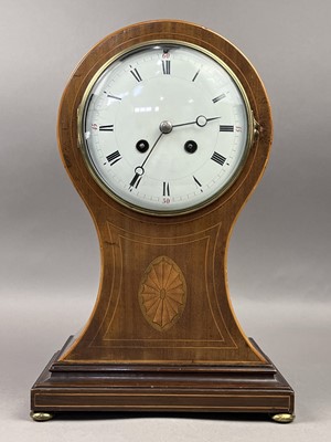 Lot 334 - AN EDWARDIAN BALLOON CASE MANTEL CLOCK AND OTHER OBJECTS