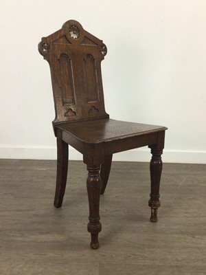 Lot 555 - A VICTORIAN OAK GOTHIC REFORM HALL CHAIR