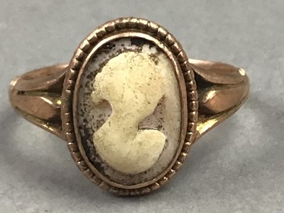 Lot 161 - NINE CARAT GOLD CAMEO RING, ANOTHER RING AND TWO CAMEOS