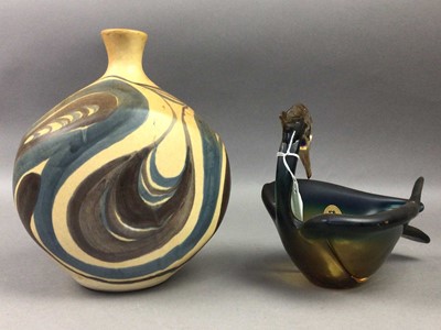 Lot 339 - A DENBY DISH, VASE AND A GLASS MODEL OF A BIRD