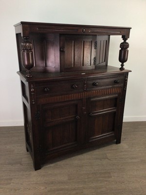 Lot 554 - A STAINED OAK COURT CUPBOARD