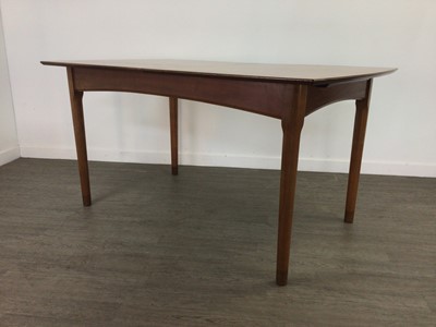 Lot 420A - A TEAK DINING TABLE AND EIGHT CHAIRS