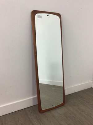 Lot 583 - A MID-CENTURY TEAK WALL MIRROR AND TWO TABLE LAMPS