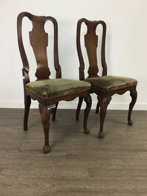 Lot 856 - A SET OF SIX AND A SMALLER PAIR OF 18TH CENTURY WALNUT URN BACK DINING CHAIRS OF QUEEN ANNE DESIGN