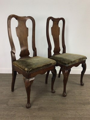 Lot 856 - A SET OF SIX AND A SMALLER PAIR OF 18TH CENTURY WALNUT URN BACK DINING CHAIRS OF QUEEN ANNE DESIGN