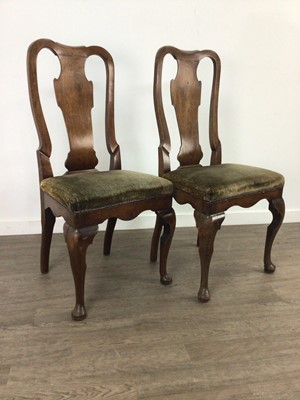 Lot 856 - A SET OF SIX AND A SMALLER PAIR OF 18TH CENTURY WALNUT URN BACK DINING CHAIRS OF QUEEN ANNE DESIGN