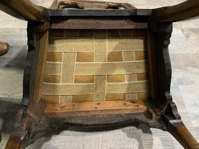 Lot 856 - A SET OF SIX AND A SMALLER PAIR OF 18TH CENTURY WALNUT URN BACK DINING CHAIRS OF QUEEN ANNE DESIGN