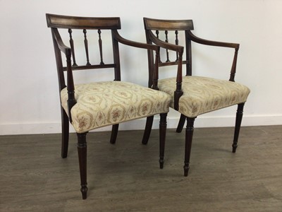 Lot 857 - A SET OF EIGHT REGENCY MAHOGANY BAR BACK DINING CHAIRS