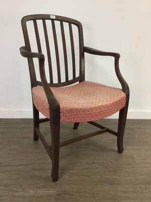 Lot 112 - A MAHOGANY OPEN ELBOW CHAIR